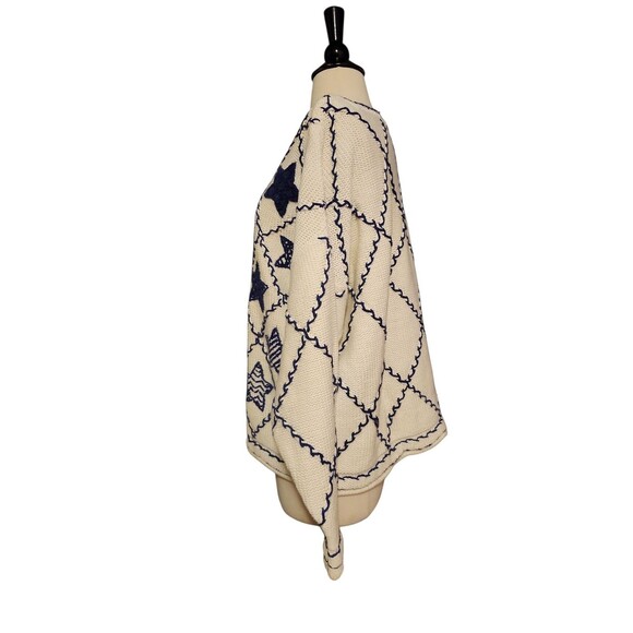 Vintage Express Tricot Oversized Sweater Womens L Cream Americana Fisherman 90s - Picture 2 of 8